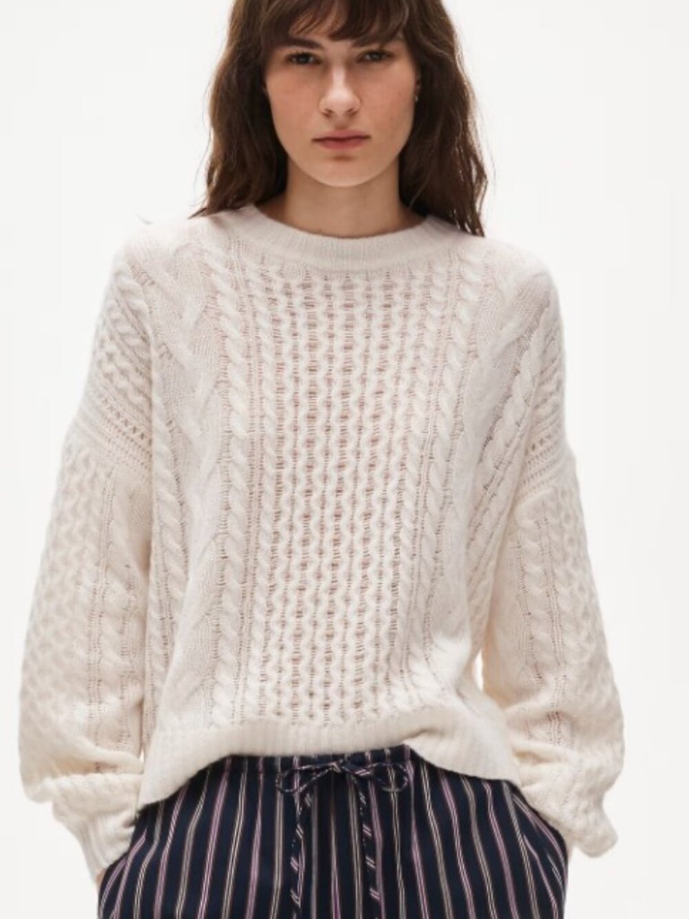 J Crew Cashmere cable-knit blouson-sleeve sweater Snow White XXS NWT
